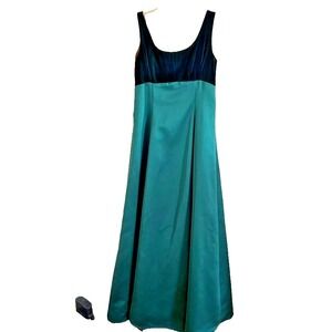 Vintage Zum Zum Womens Velvet Emerald Green Bow Maxi Dress Size 11/12 Sleeveless